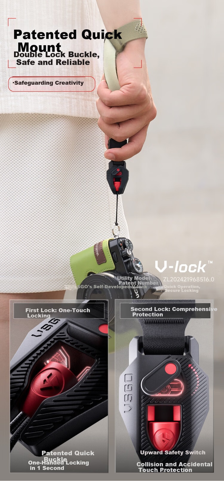 VSGO Black Hawk CASUAL Lightweight Photography Wrist Strap Camera Wristband Quick Release Lanyard Gray Mist Orange 4