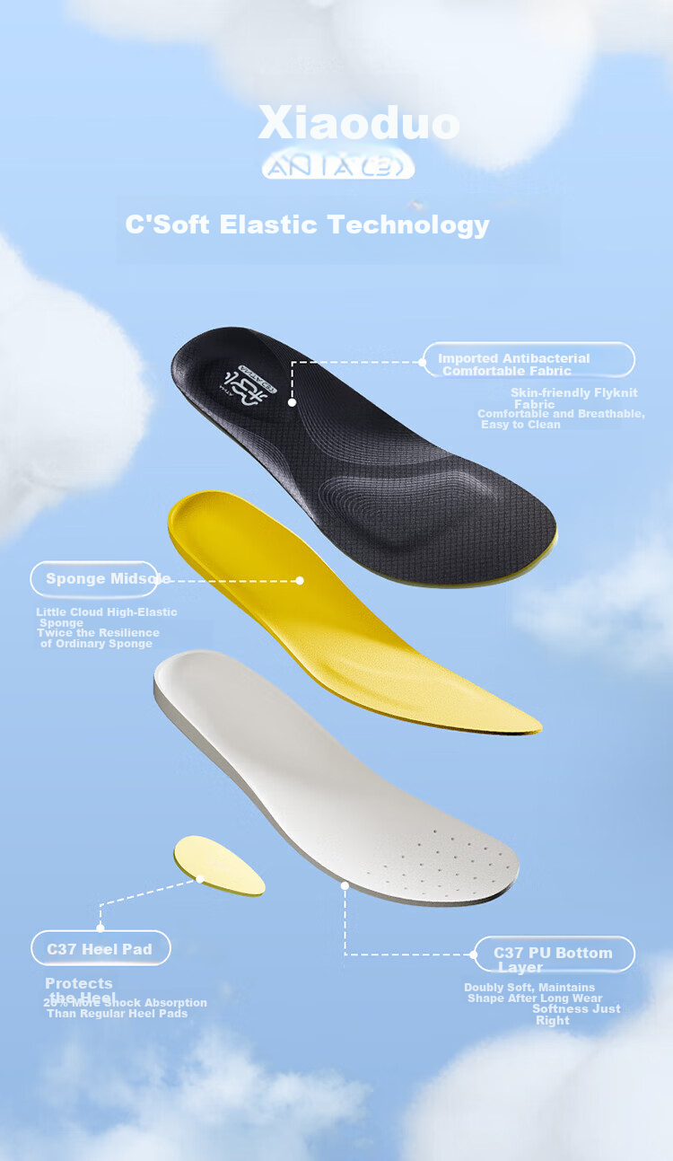 Anta Little Cloud Sports Shock Absorption Breathable Insoles Black Size 10 (Men's US 10 / EU 44) 5