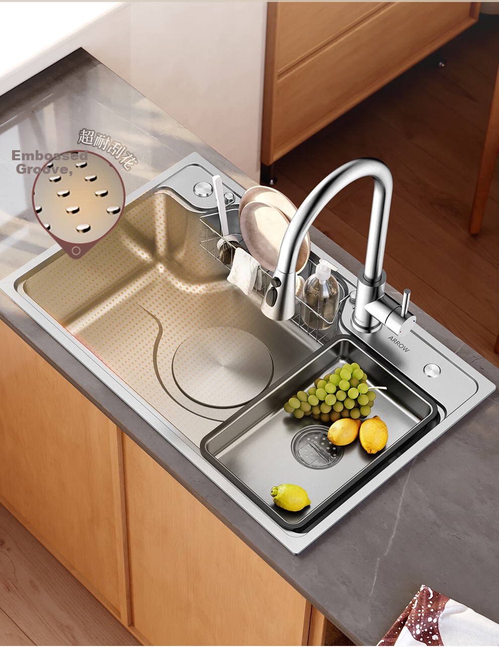 ARROW 304 Stainless Steel Sink, Large Single Basin, Japanese-Style Kitchen Sink for Washing Vegetables And Collecting Food Waste [New Subsidy of 15%] 10