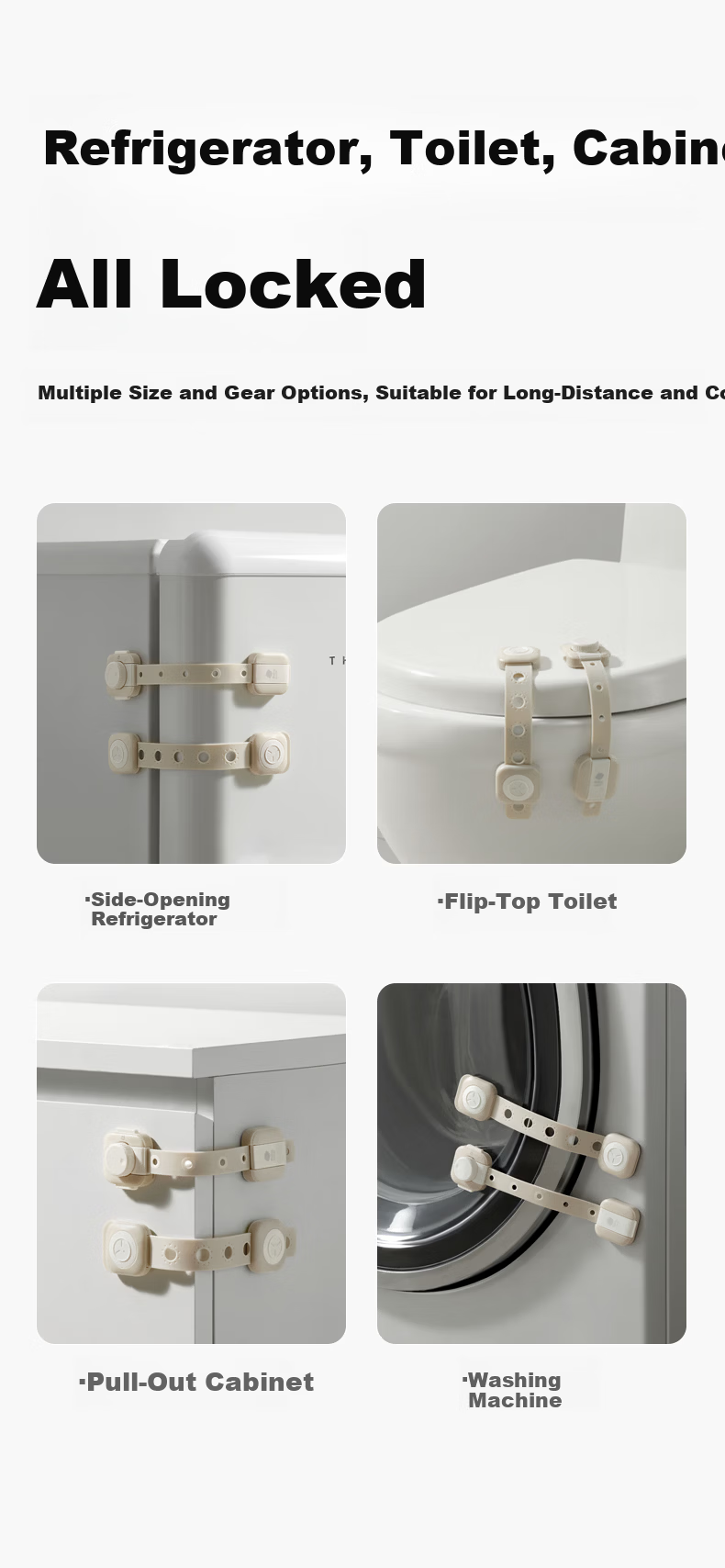 Babycare Child Safety Lock Drawer Baby Safety Door Lock Multifunctional Refrigerator Lock Cabinet Rotating Double Door - Kata White 6