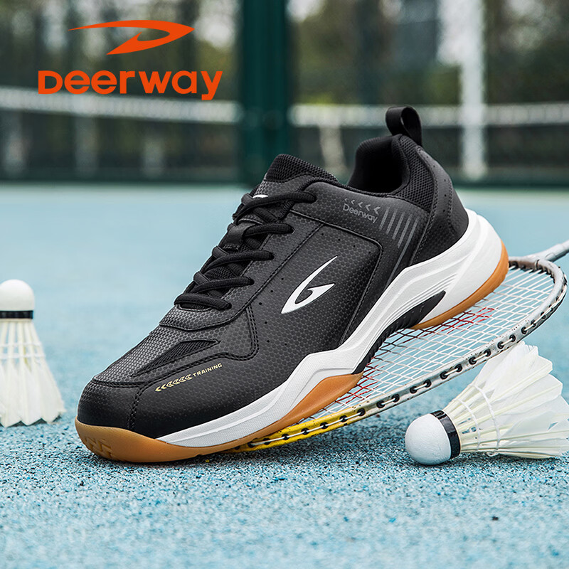 DEERWAY Badminton Shoes Youth Adult Universal Casual Soft Sole Non-Slip Sports Leisure Shoes Black Size 35