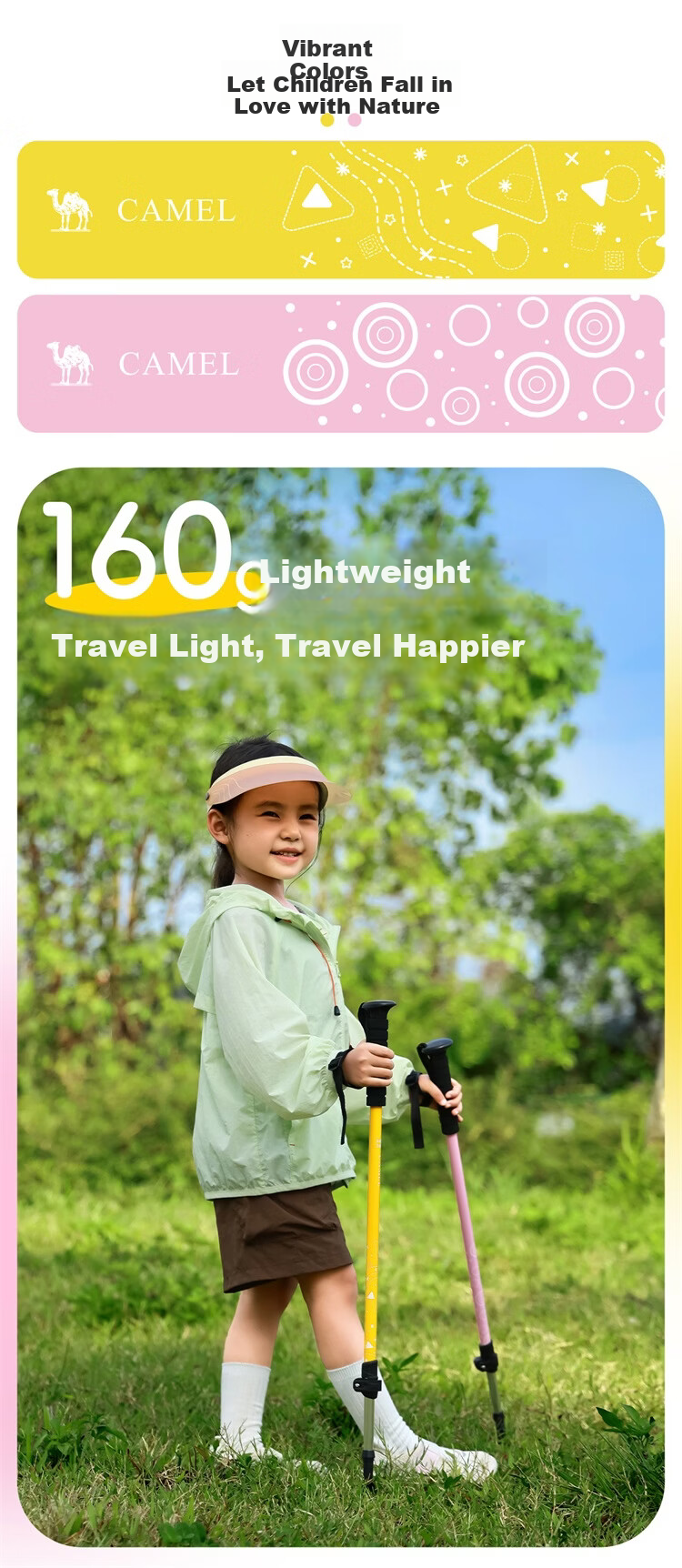 CAMEL Kids Parent-Child Ultralight Telescopic Folding Hiking Trekking Pole Outdoor Anti-Slip Walking Stick Sunshine Yellow 0018 4
