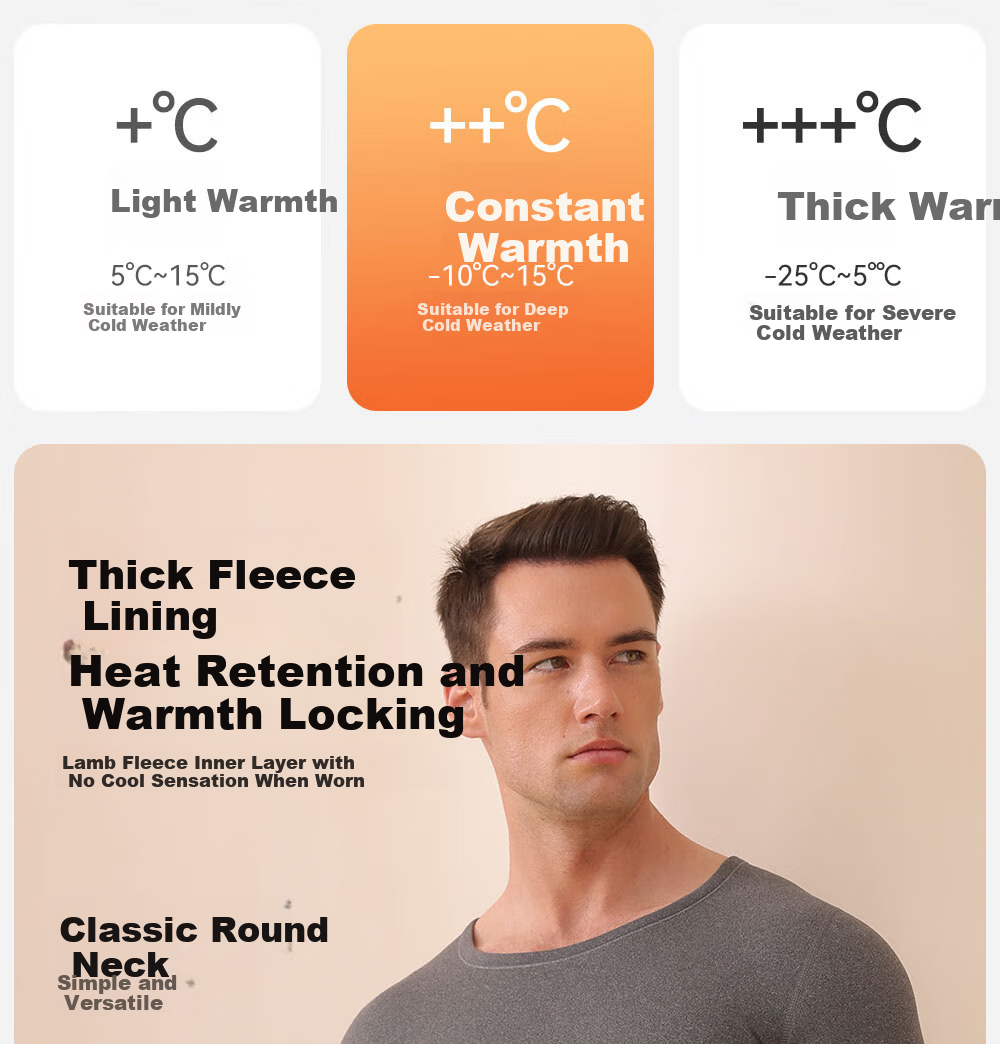 Urban Beauty [Wool and Silk] Men's Thermal Underwear 7A Antibacterial Autumn Winter Fleece Thickened Anti-Static Top and Bottom Set 3