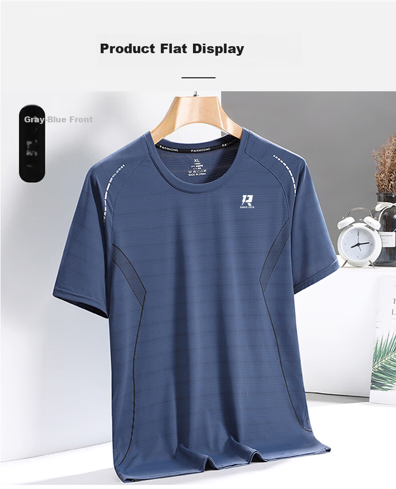 ROMON Men's Short Sleeve T-Shirt Summer Ice Silk Casual Thin Ice Feeling Quick-Dry Crew Neck Base Shirt ZH8906 Gray M 17