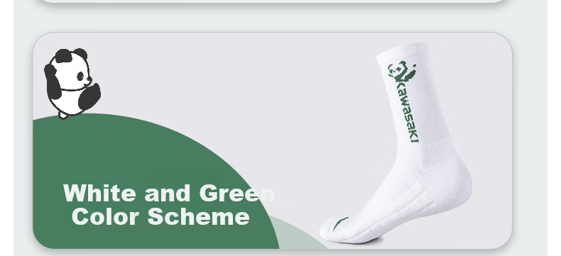 KAWASAKI Thickened Towel Bottom Sweat-Absorbing Sports Mid Socks Panda Series C6372 White/Black 3 Pairs Pack 14