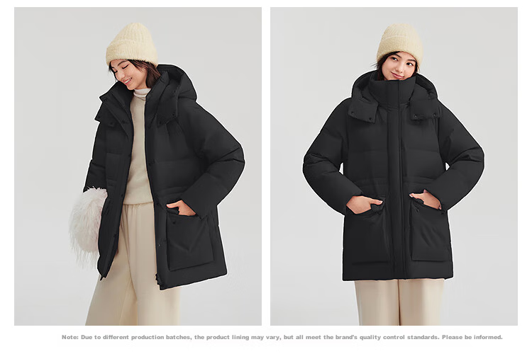 BOSIDENG Women's Off-Season 90% Down Thickened Detachable Hood Slim Fit Mid-Length Casual Versatile Jacket Winter 10