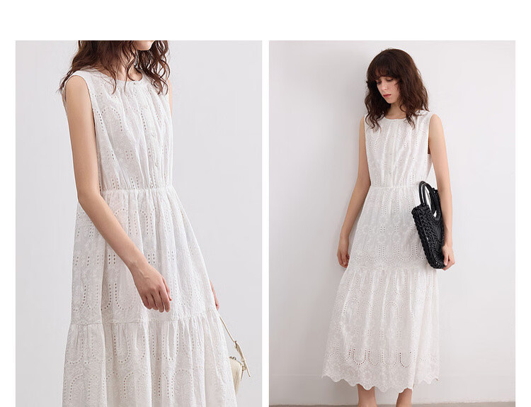 Demana [Cloud Breath Pure Cotton] Summer Artistic Fresh Heavy Embroidery Sleeveless Waist-Cinched A-Line Mid-Length Dress for Women 9