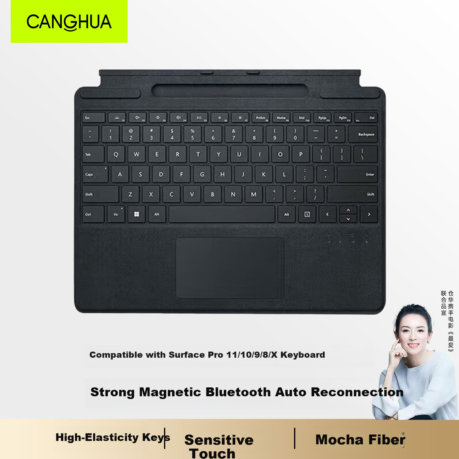 CangHua Keyboard Cover for Microsoft Surface Pro X/8/9/10 11th Gen Tablet, Fiber Material, Backlit, Precision Touchpad