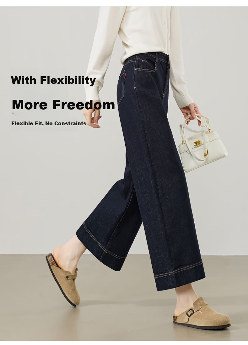 ESE-Y 2026 Spring New Slimming Wide-Leg Cropped Pants for Women, Black Gold, Size 28 9