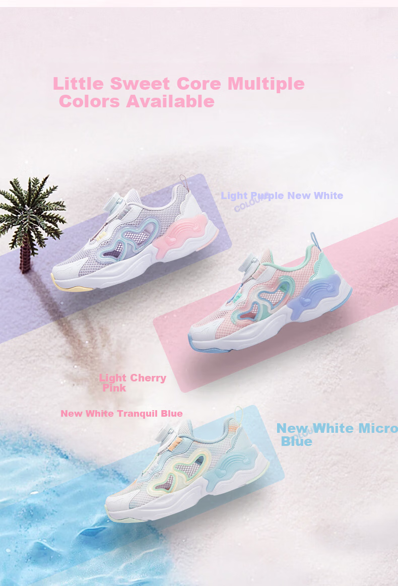 XTEP Kids Toddler Summer Girls Button Hollow Breathable Sports Shoes Light Purple/New White Size 30 13