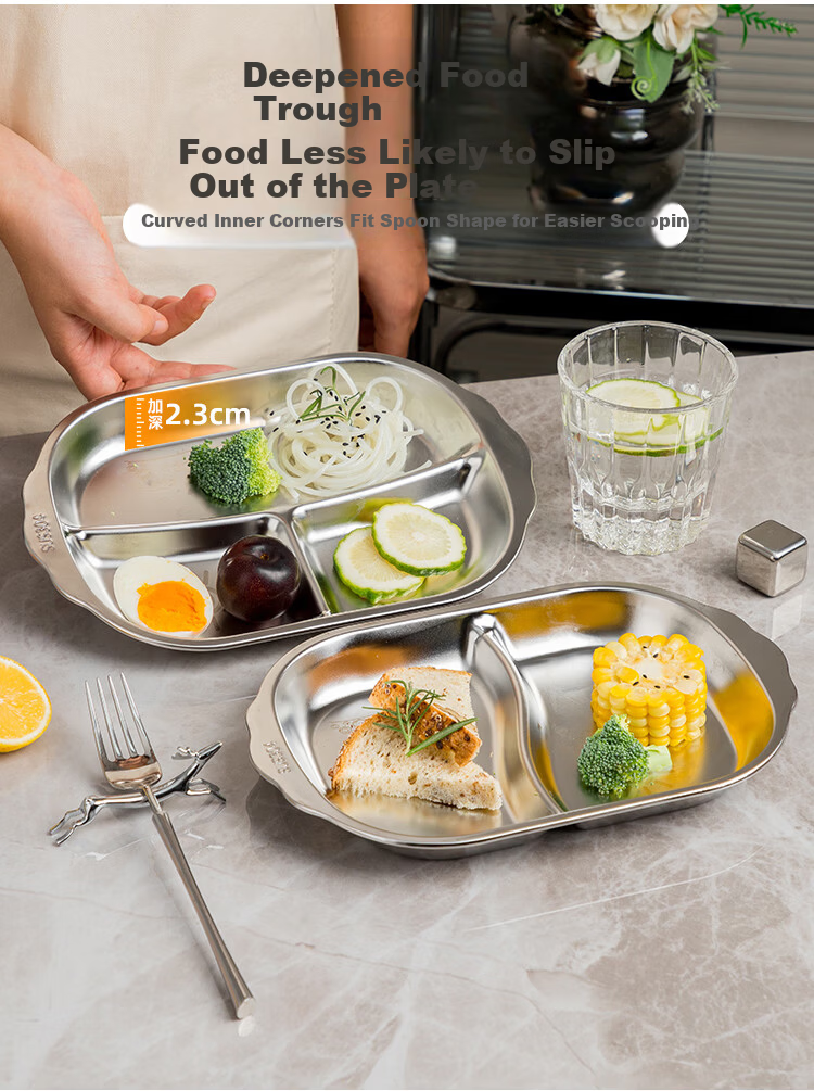 Banwu Life 304 Stainless Steel Meal Divider Plate Weight Loss 211 Compartment Plate Adult Portion Control Plate Food Divider Tray 12