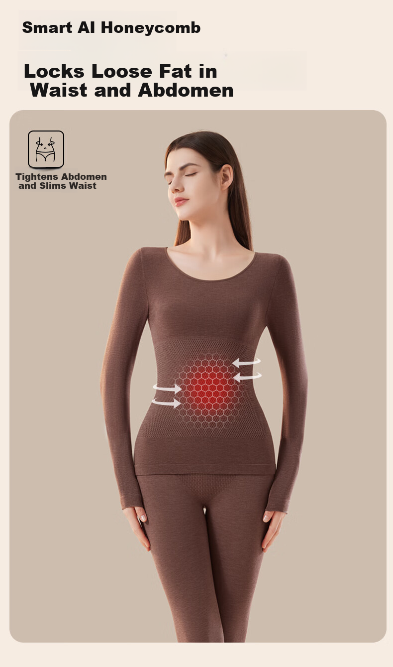 GUJIN Women's Wool Thermal Underwear Set - Seamless Slim Fit Autumn Winter Shaping Bodywear Top and Bottom 9