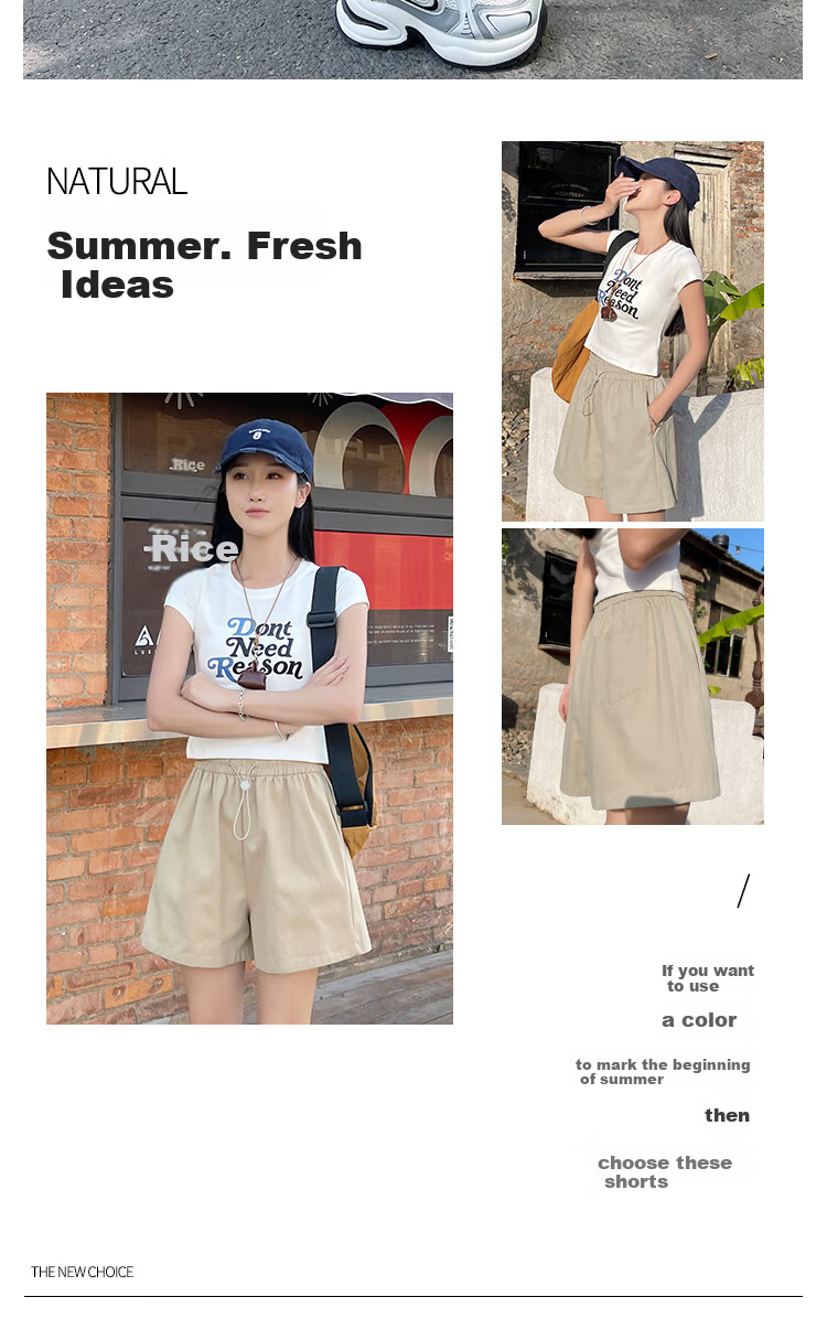 Borui Women's Summer Thin High-Waist A-Line Pure Cotton Slimming Wide-Leg Five-Point Shorts 2026 New Style 2