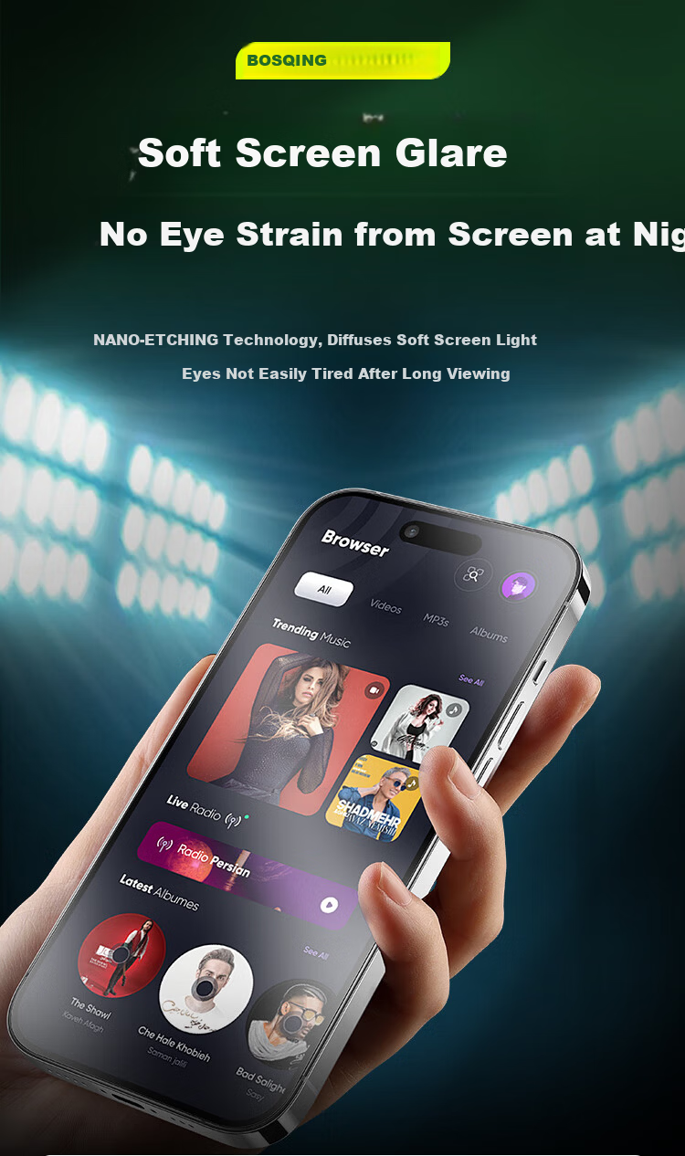 BOSQING [AG Frosted Eye Protection Film] Suitable for Apple 13/14 Tempered Glass Screen Protector, Anti-Blue Light, IPhone 13 Pro/16E/17E Phone Film, Anti-Glare, Anti-Fingerprint, Full-Screen, Anti-Reflective 5