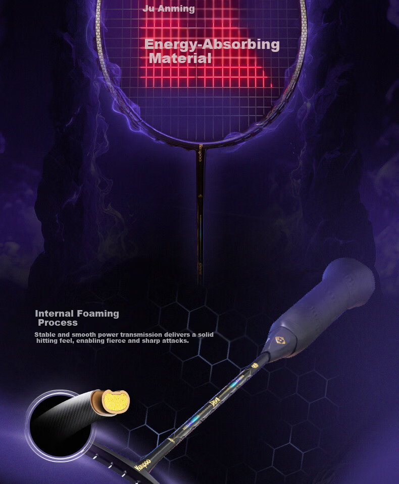 KUMPOO Feather Badminton Racket Demon King Full Carbon 4U Competition Training Durable Shock Absorption Offensive Single Racket Xunfeng Black Gold 7