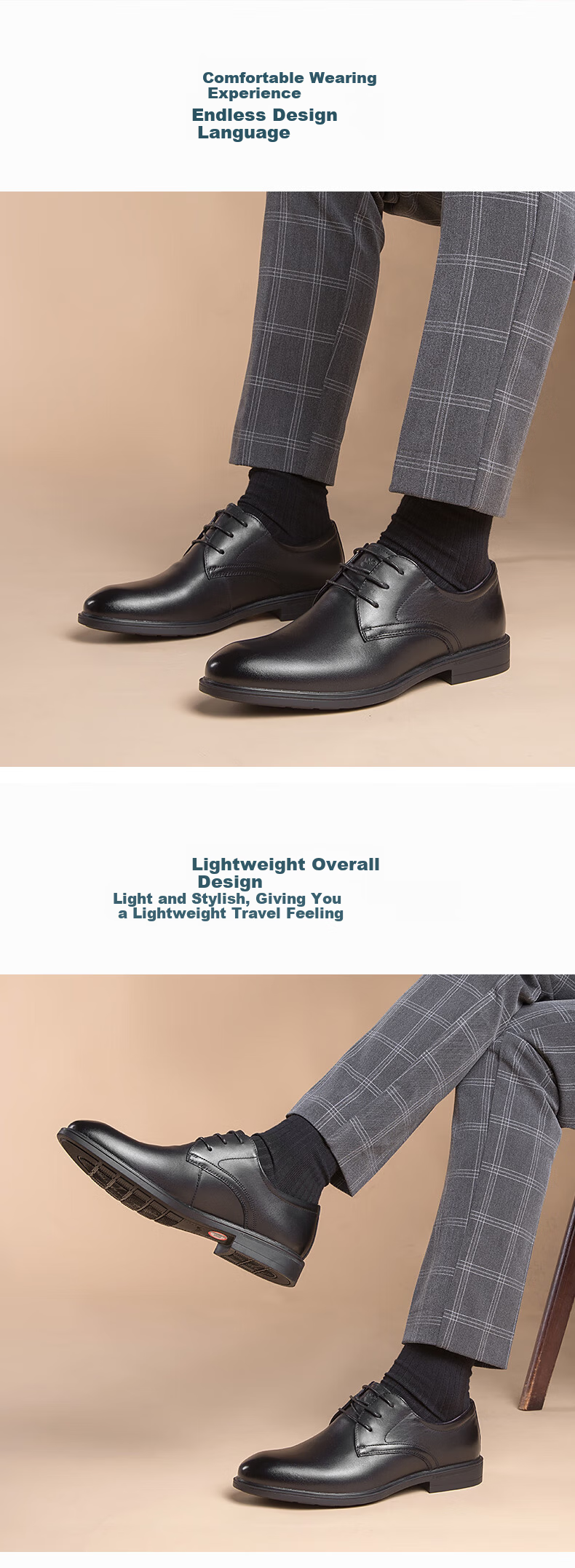 Aokang Men's Comfortable Business Dress Shoes Round Toe Waxed Lace-Up Simple Office Shoes Black Size 38 15