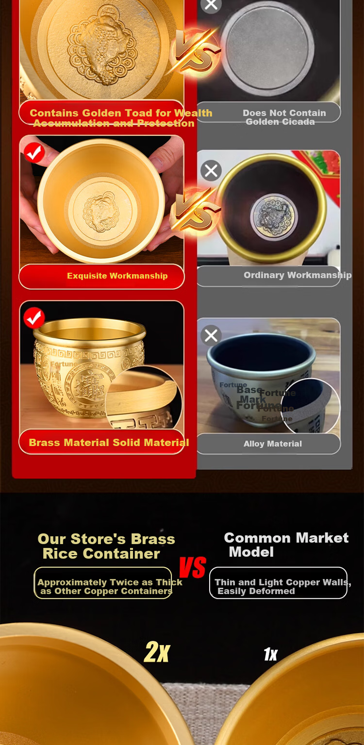 Bin Yue Brass Baifu Jar Brass Rice Jar Refrigerator Ornament Copper Treasure Basin Money Saving Jar Wealth Accumulation Jar Copper Fortune Ornament 10