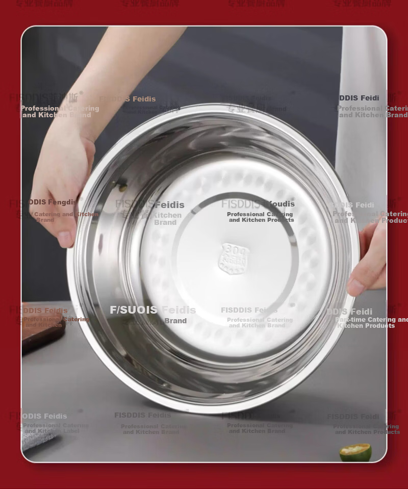 FISDDIS 304 Stainless Steel Soup Bowl Household Large Basin Kitchen Vegetable Washing and Seasoning Bowl Thickened Food Grade Marinating Bowl 14cm 12