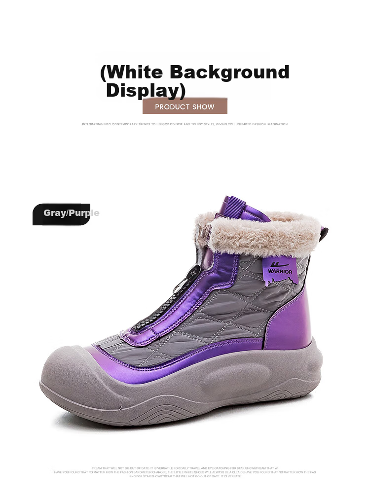 Warrior Official Women's Snow Boots 2025 Winter Fleece Warm Thick Sole Versatile Boots Gray Purple Size 39 18