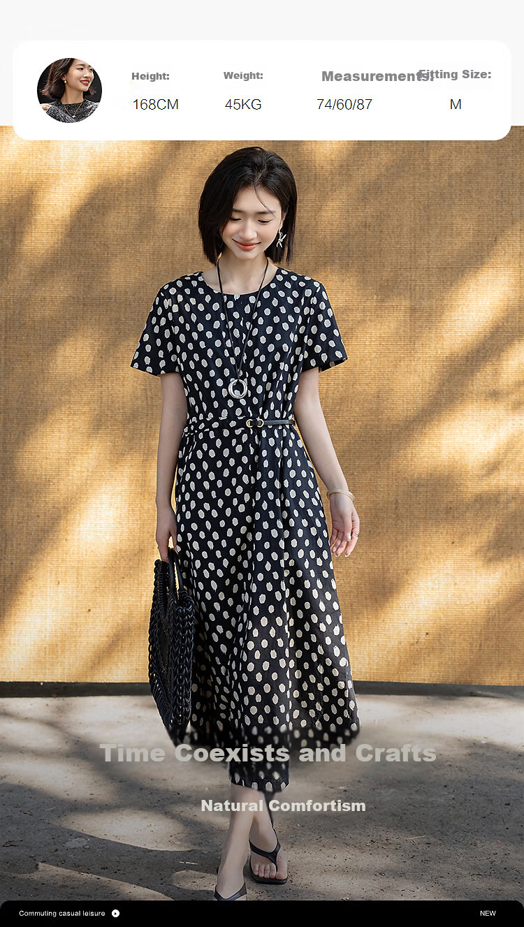 Demana Oxygen Pure Cotton Summer Elegant Floral Shoulder-Pleated Waist-Slimming Dress for Women 8