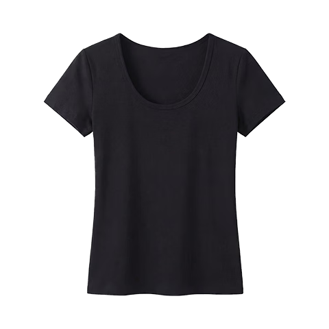 Miiow Women's Short Sleeve T-Shirt 2026 New Summer Thin Cool Fit U-Neck Black and White Slim Fit Top