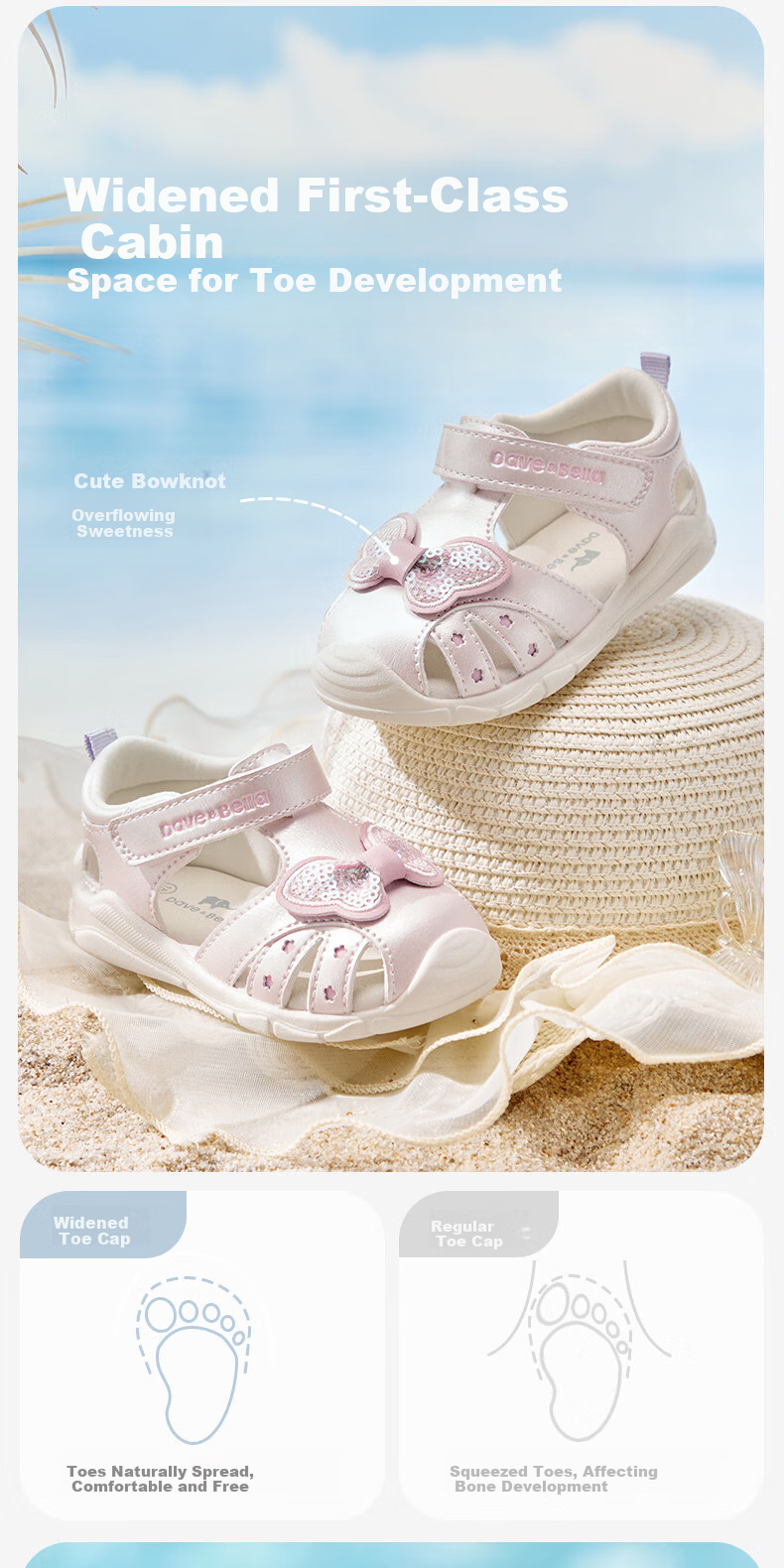 DAVE & BELLA Kids Key Shoes Girls Toddler Walking Sandals Baby Stylish Sweet Shoes 4