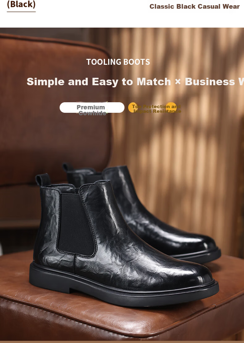 Qunlang·Heritage Chelsea Boots Men's 2026 New Spring Autumn Genuine Leather Thick Sole Martin Boots Mid-Top Business Shoes British Short Boots 4