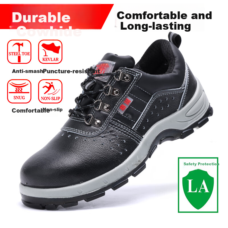 Dinggu Men's Safety Work Shoes Steel Toe Anti-Smash Anti-Puncture Steel Midsole Solid Sole Model 1125 Black SK38