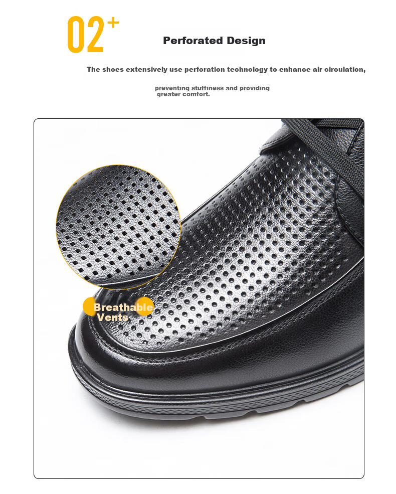Aokang Business Casual Leather Shoes Comfortable Breathable Hollow Out Lace-up Black Size 42 12