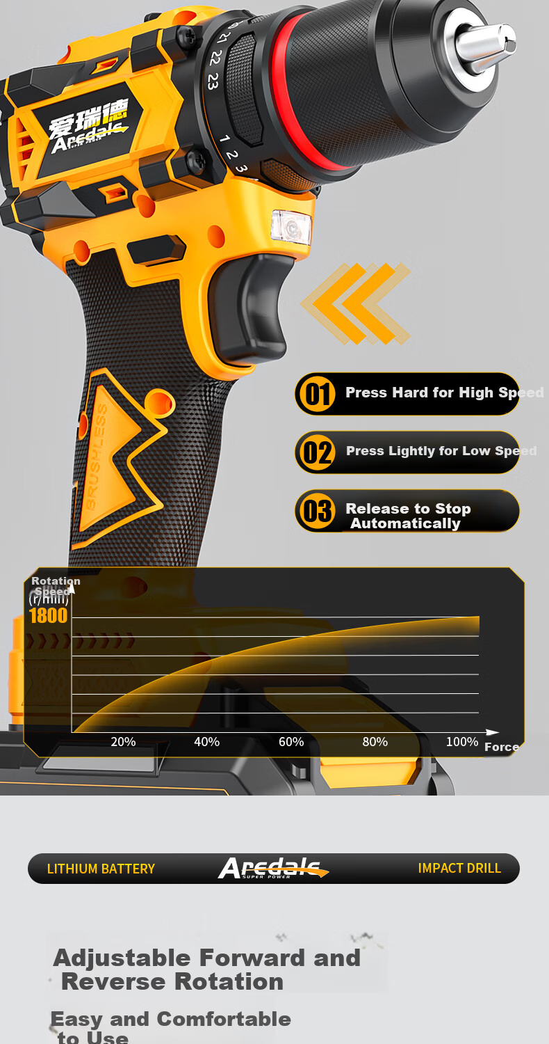 Aired Brushless Cordless Electric Drill Household Lithium Battery Electric Screwdriver Rechargeable Power Drill Handheld Drill Electric Tool 12