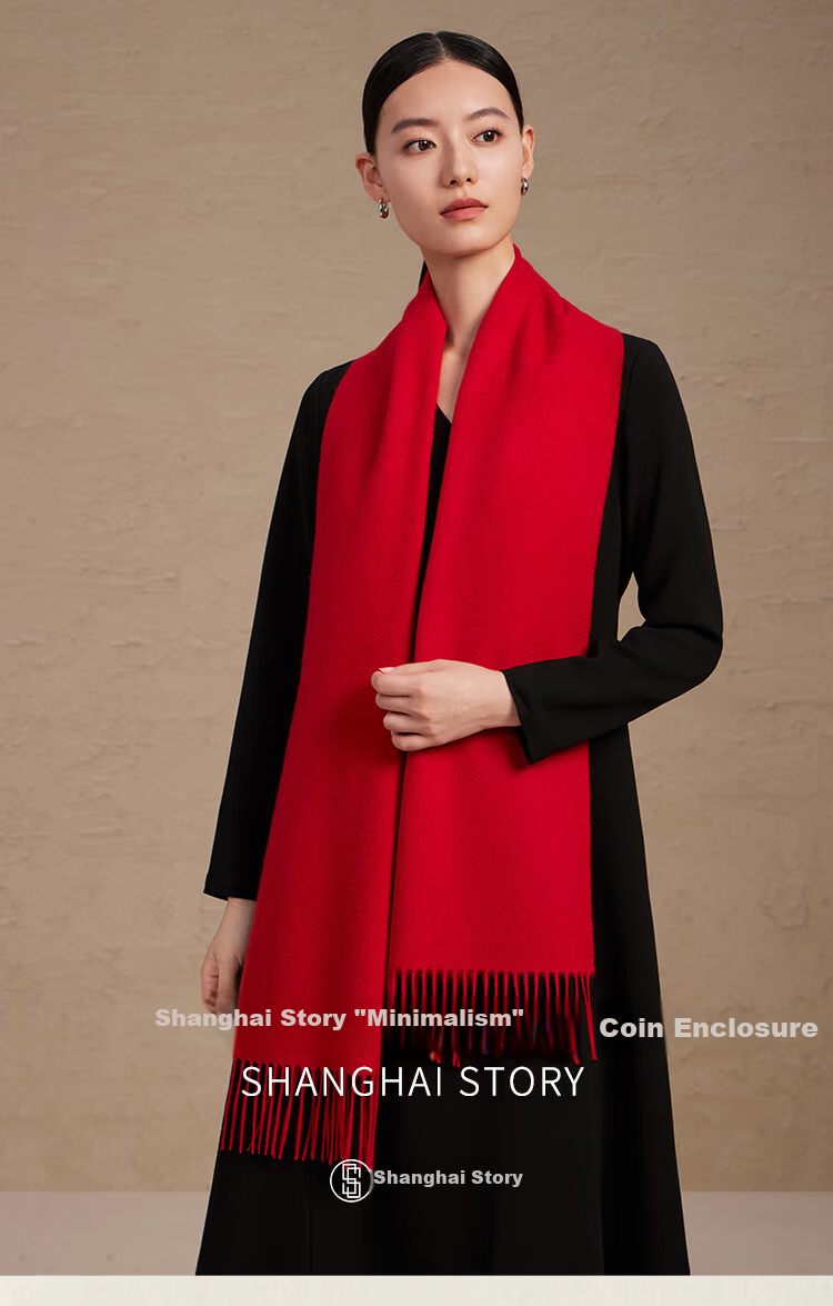 Shanghai Story Classic Couple 100% Wool Warm Red Scarf Neck Warmer Year of the Horse Zodiac New Year Birthday Gift Box Set 1