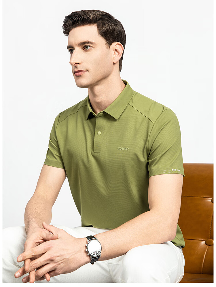 Edenbo Men's Short Sleeve Polo Shirt Spring Summer Four-Way Stretch Business Simple Top Grass Green 180/96A (2XL) 16