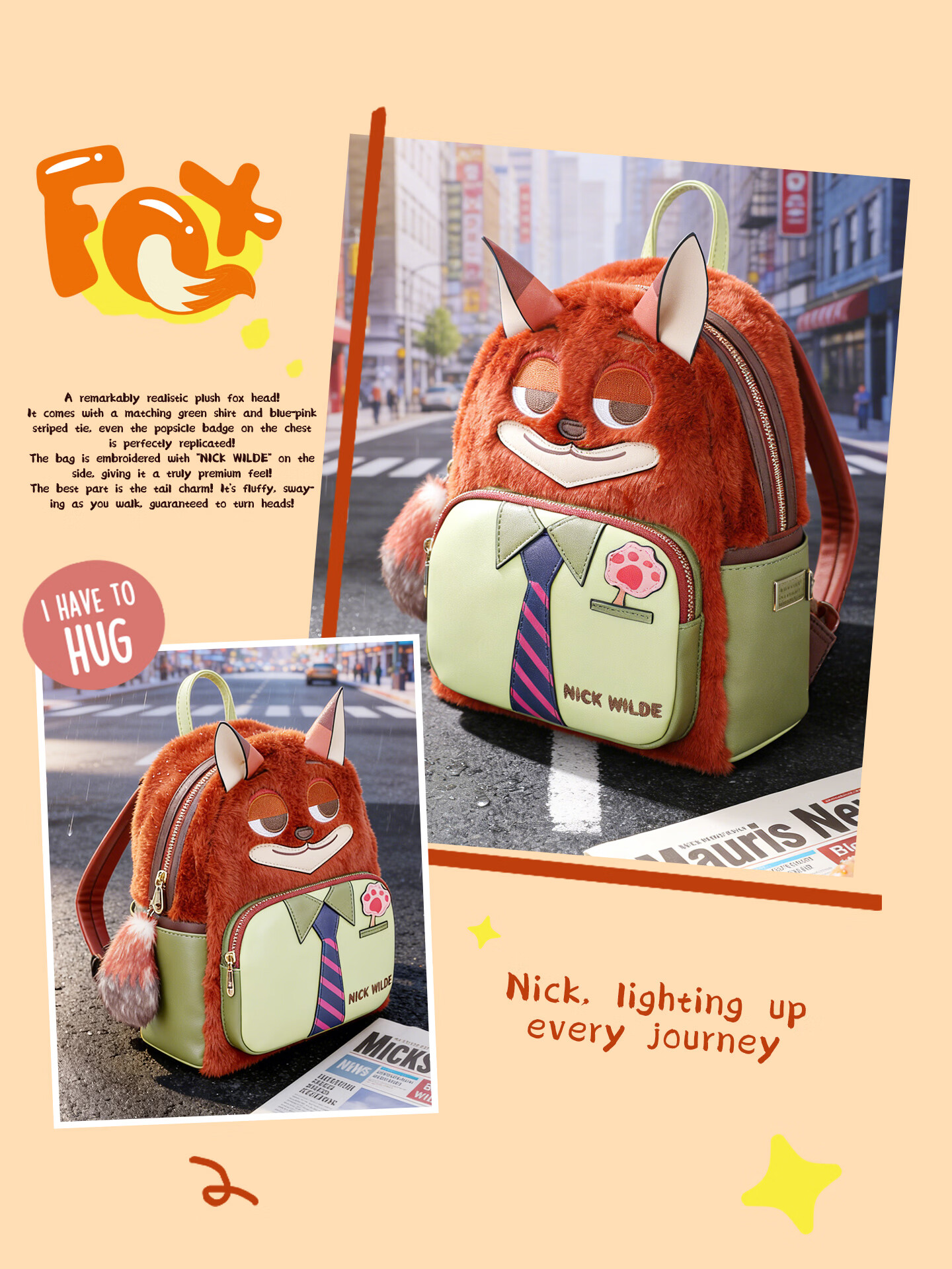 Disney Zootopia Nick Backpack Cute School Bag Gift Box for Women Men Birthday Present 7