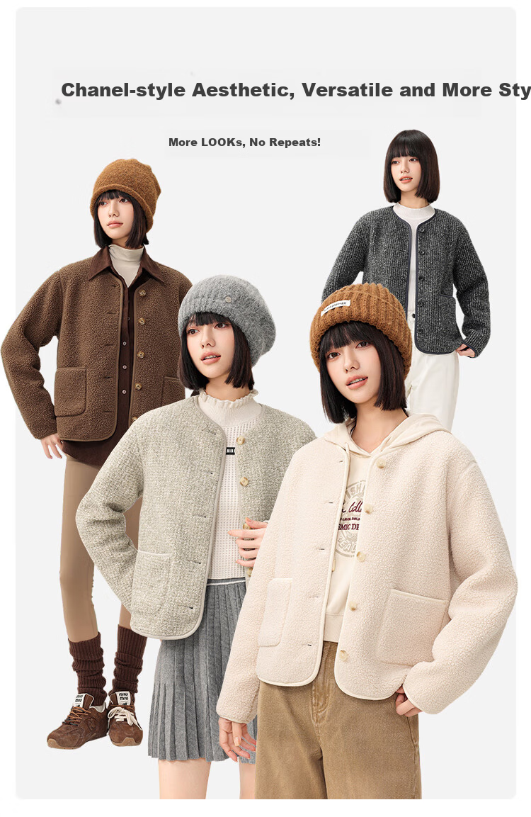 Snow Flying Women's Short Spring Jacket New Small Fragrance Fleece Top Black L (120-140 Jin) 6