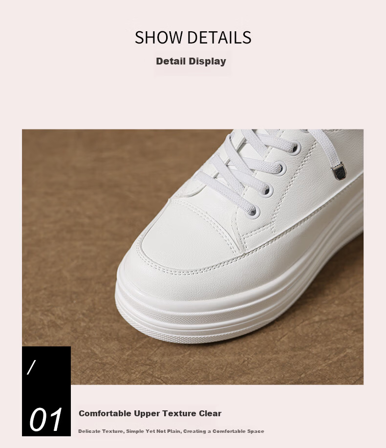 MULINSEN Women's New Thick-Soled Hidden Height Increase White Sneakers Spring Summer Casual Sports Shoes Slimming Versatile Black Size 36 8