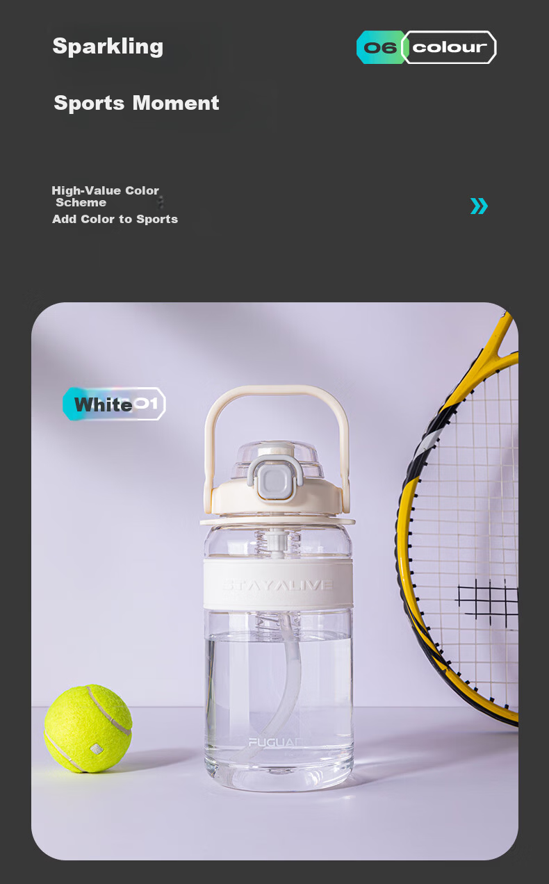 Fuguang Large Capacity Tritan Plastic Water Bottle for Men Students Summer Fitness Sports Cup 1