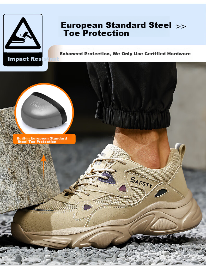 Weirdun Men's Summer Breathable Anti-Smash Steel Toe Anti-Puncture Wear-Resistant Work Safety Shoes F123ST Size 37 3