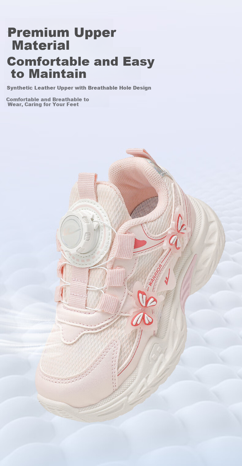 Warrior Kids Girls Sports Shoes Spring Autumn Mesh Breathable Lightweight Running Shoes WZ-1710 White/Pink Size 30 2