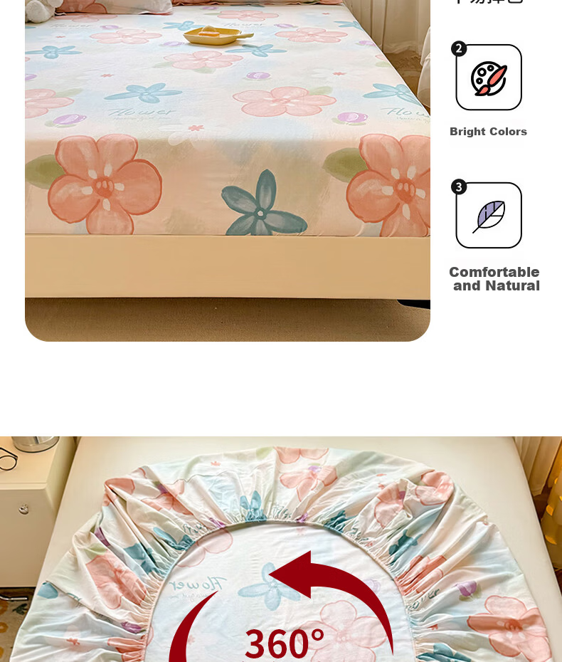 Hodo 100% Cotton Fitted Sheet Mattress Protector Cover Pure Cotton Bed Cover 1.5x2m 9