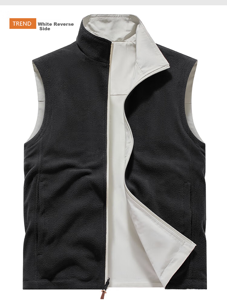 JEEP SPIRIT Men's Autumn Winter Sleeveless Vest Loose Multi-Pocket Warm Reversible Jacket Black 4XL 8