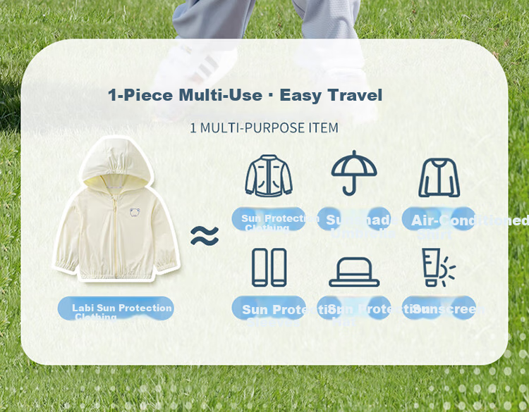 Labi Baby Kids Sun Protection Jacket Spring Summer Breathable Outdoor UV Protection UPF50+ Hooded Top Light Blue 140 4