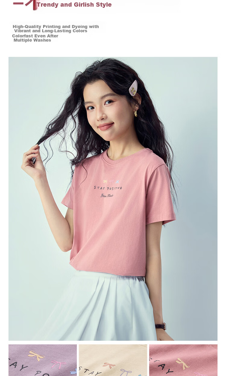 Giordano Women's Short Sleeve T-Shirt 2026 Summer New Pure Cotton English Slogan Print Crew Neck Top 13326300 6