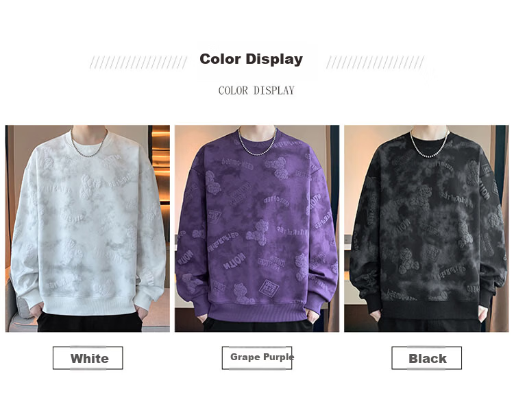 TUCANO Men's Sweatshirt Spring Autumn Loose Fit Crew Neck Long Sleeve Casual Heavyweight Jacket Black 4XL 3