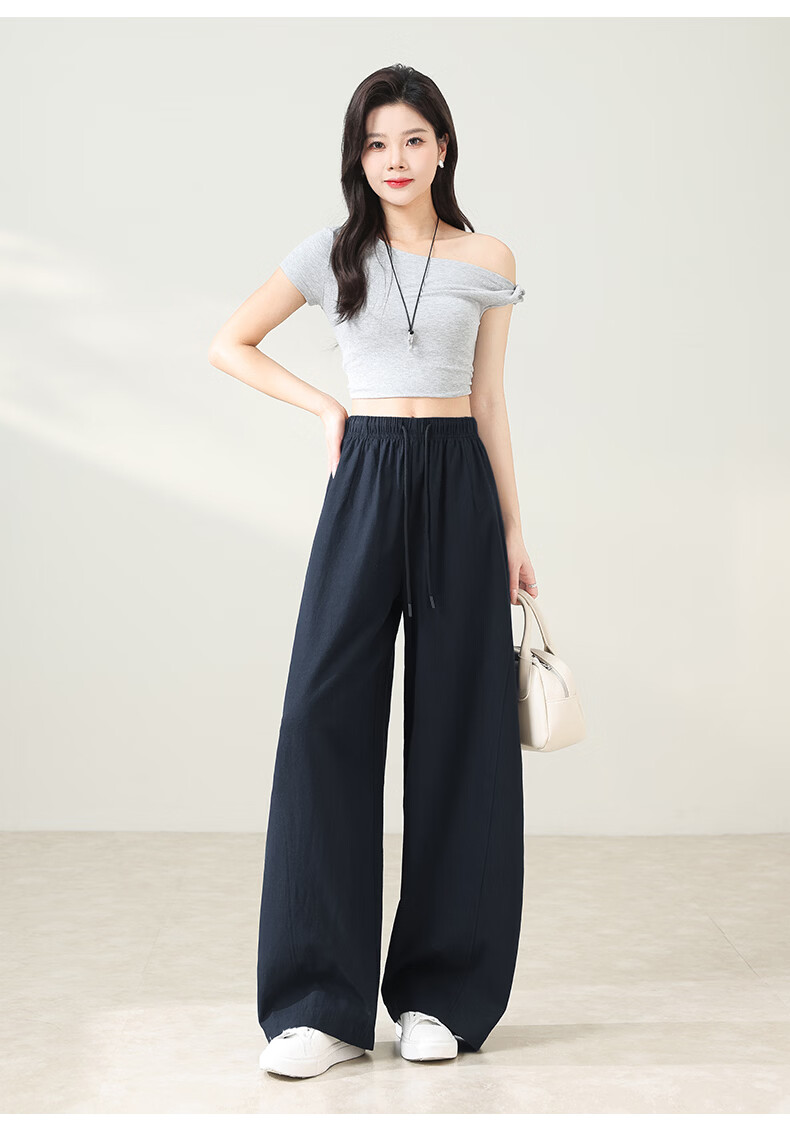 Langsha Women's Summer Wide-Leg Pants Thin High-Waist Slim Casual Loose Tencel Lyocell Straight-Leg Pants 28