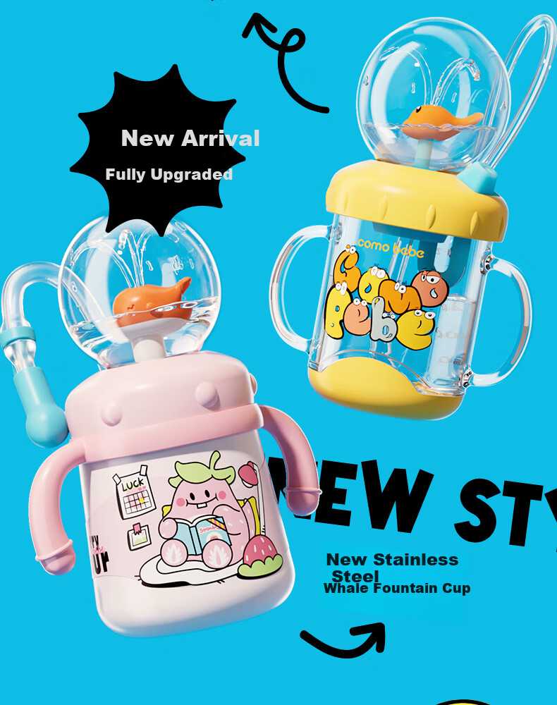 Comobebe Kids Insulated Water Bottle Whale Spray Cup Girls Cute Straw Cup Baby School Use 4