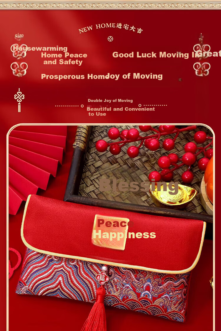 Congpai Peace and Happiness 10,000 Yuan Fabric Envelope Red Packet Bag Wedding Birthday Housewarming Opening School Promotion Red Envelope Ang Pow 3