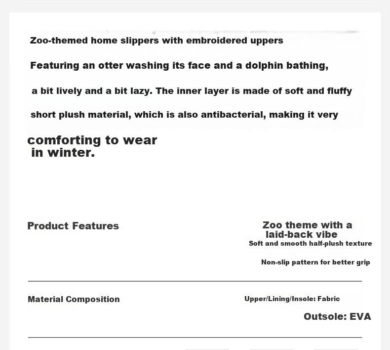 Jiao Nei [Wang Yibo Edition] Plush 520H Zoo Theme Unisex Slippers Warm Antibacterial Odor-Resistant Autumn Winter 2