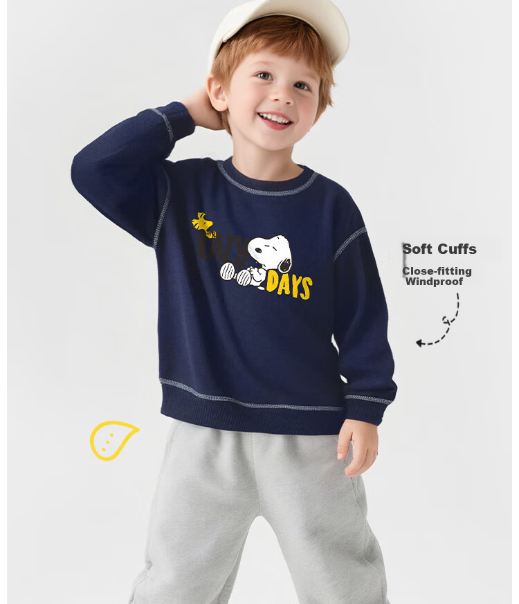 SNOOPY Children's Spring And Autumn Sweatshirt, Warm And Comfortable, Fashionable Boys And Girls Top, Ash Gray, Sports Companion, Size 110 6