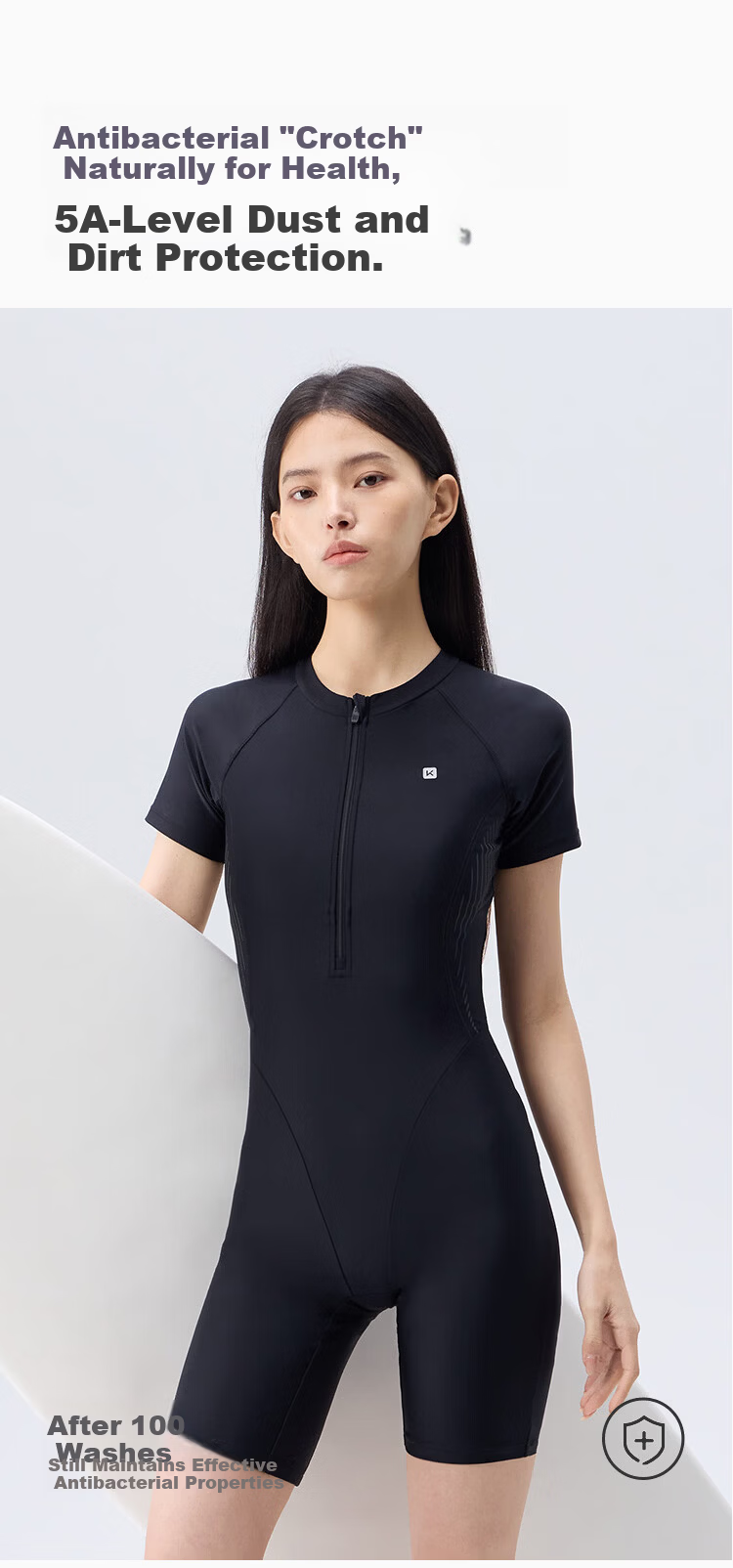 Keep Women's One-Piece Knee-Length Professional Swimsuit Slim Chlorine-Resistant Conservative Spa Swimsuit 933 Black L 11