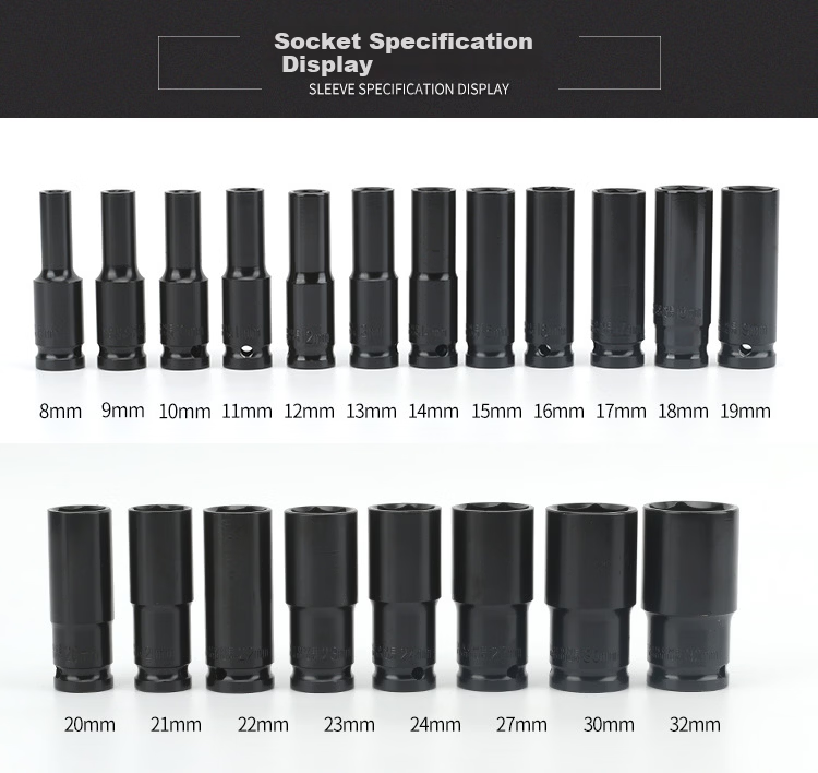 GeeLii Electric Wrench Socket Set, Extended Hex Impact Socket Set, 10 Pieces, 8-24mm, 81001 4